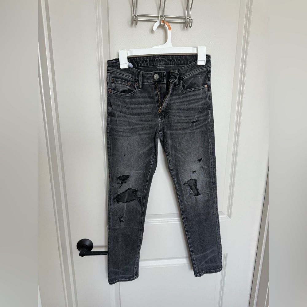 Men’s American Eagle Super Skinny Ripped Black Jeans
